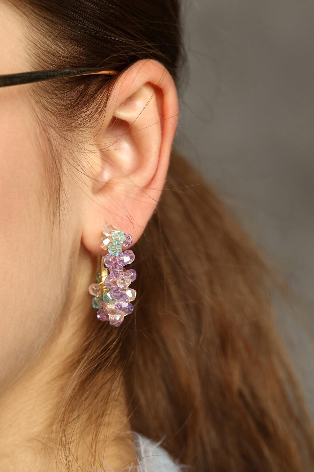 Purple Blue Pink Color 2 Piece Crystal Earrings