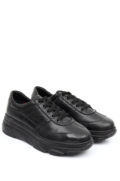 Genuine Leather Round Toe Padded Sole Lace-up Women's Sneaker 24186