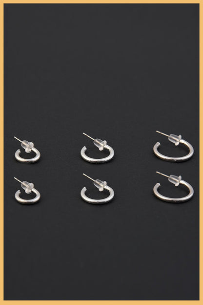 Women's Silver 6-Piece Thin Hoop Earring Set