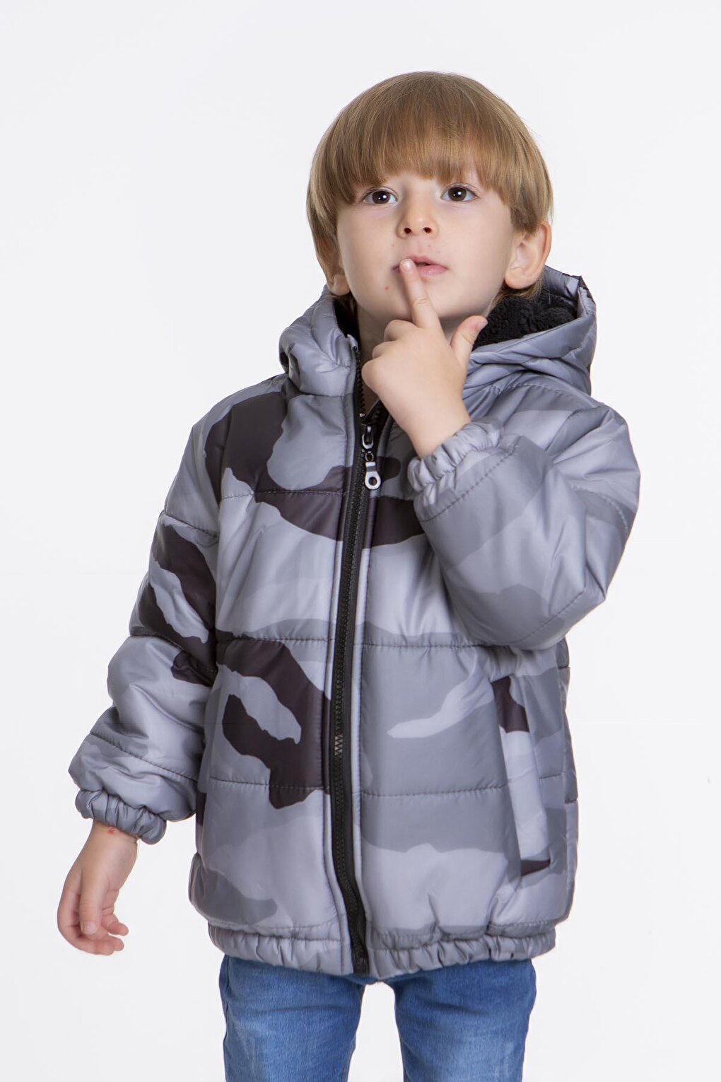 Kids Boy's Welsoft Inside Camouflage Patterned Hat Coat AK2510