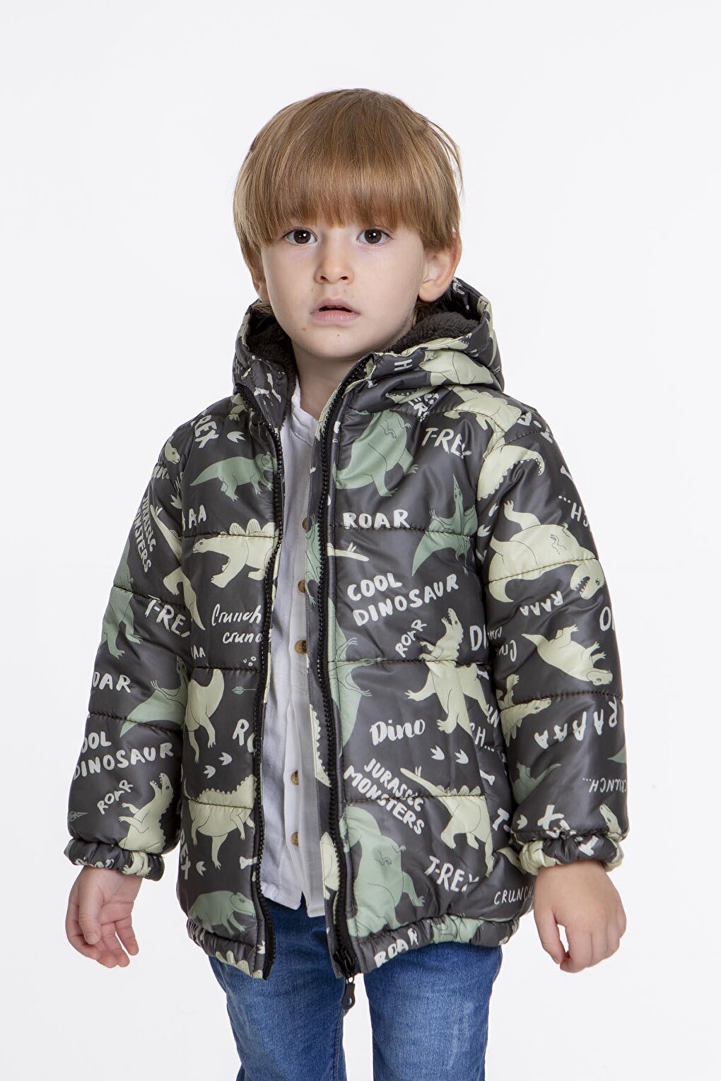 Kids Boy's Coat with Welsoft Inside Dinosaur Patterned Hat AK2509