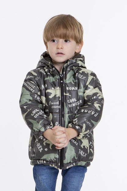 Kids Boy's Coat with Welsoft Inside Dinosaur Patterned Hat AK2509