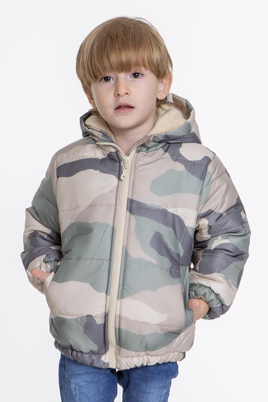 Kids Boy's Welsoft Inside Camouflage Patterned Hat Coat AK2510