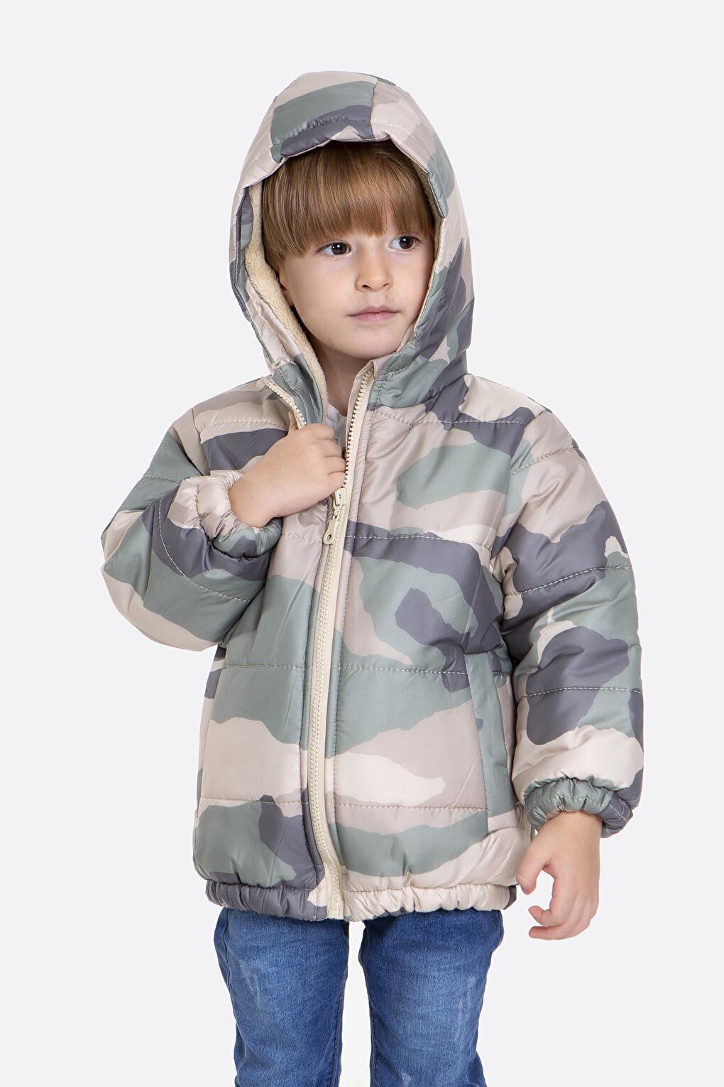 Kids Boy's Welsoft Inside Camouflage Patterned Hat Coat AK2510