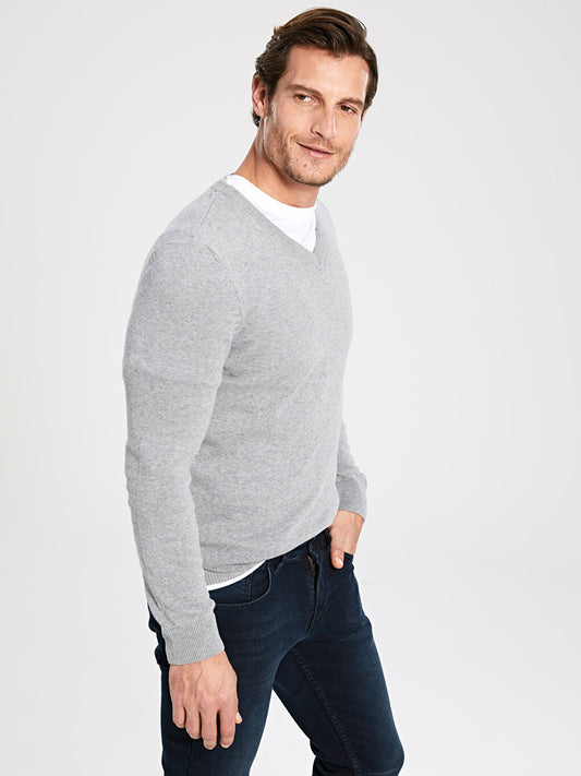 V-Neck Long Sleeve Men's Knitwear Sweater