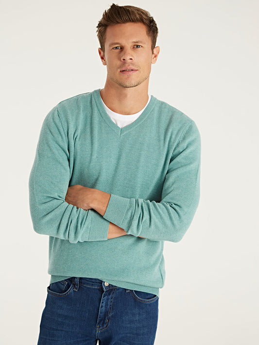 V-Neck Long Sleeve Men's Knitwear Sweater