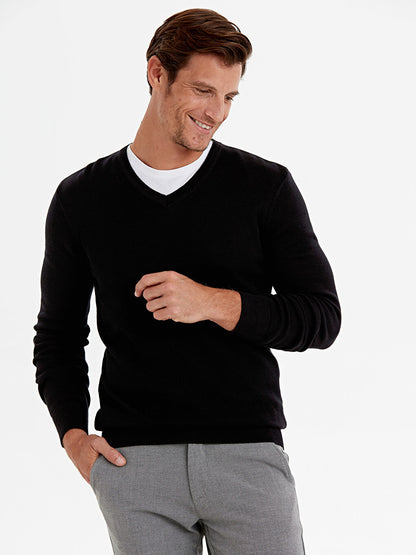 V-Neck Long Sleeve Men's Knitwear Sweater