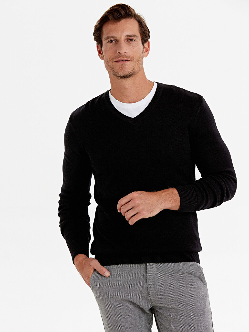 V-Neck Long Sleeve Men's Knitwear Sweater