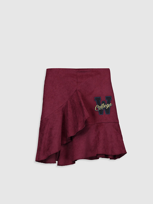 Ruffled Girl's Skirt with Elastic Waist and Embroidery Detail