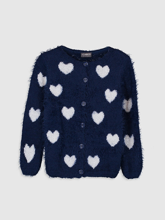 Crew Neck Girl's Cardigan