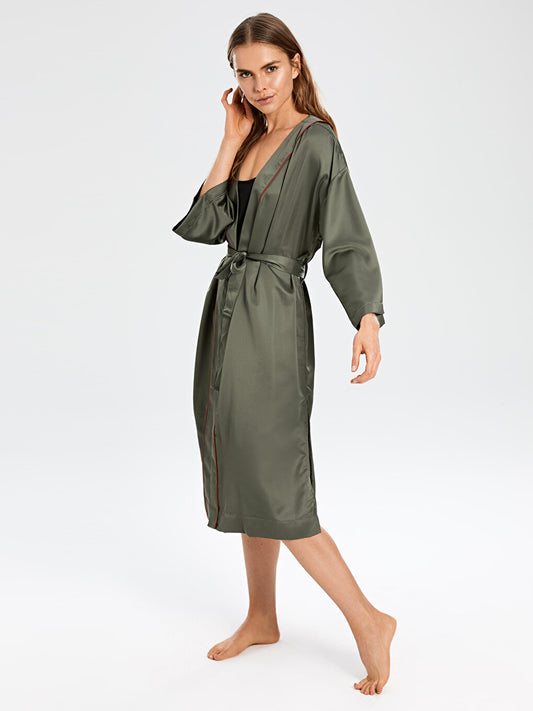 V-Neck Short Sleeve Satin Women's Dressing Gown