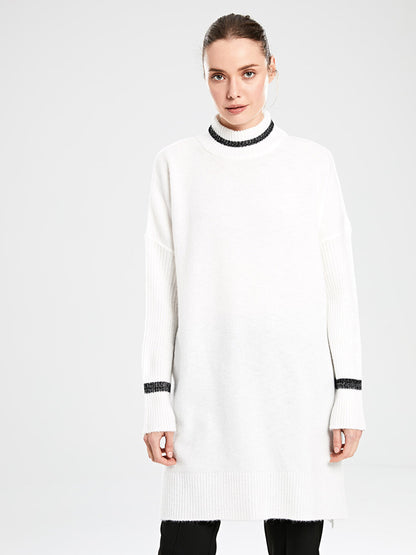 High Collar Plain Long Sleeve Oversize Women's Knitwear Tunic