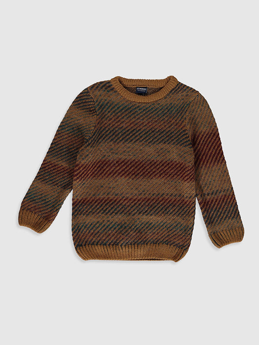 Crew Neck Patterned Long Sleeve Boy's Knitwear Sweater