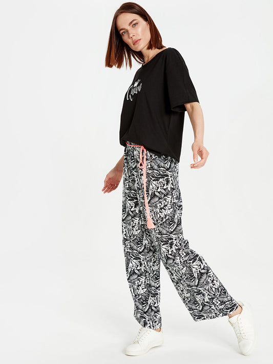 Belted Patterned Palazzo Trousers Mother Daughter Combination