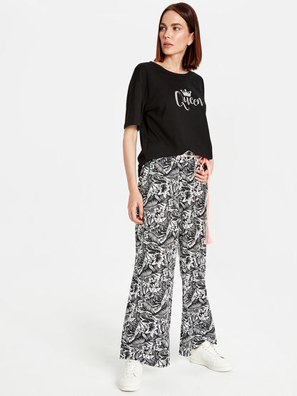 Belted Patterned Palazzo Trousers Mother Daughter Combination