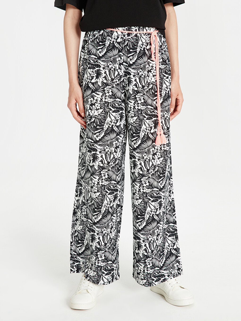 Belted Patterned Palazzo Trousers Mother Daughter Combination