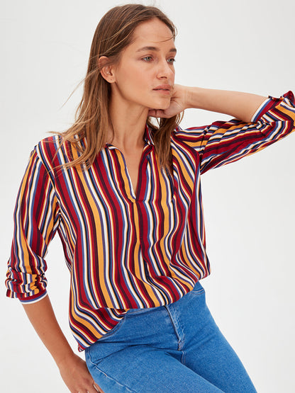 Striped Long Sleeve Voile Women's Shirt Tunic