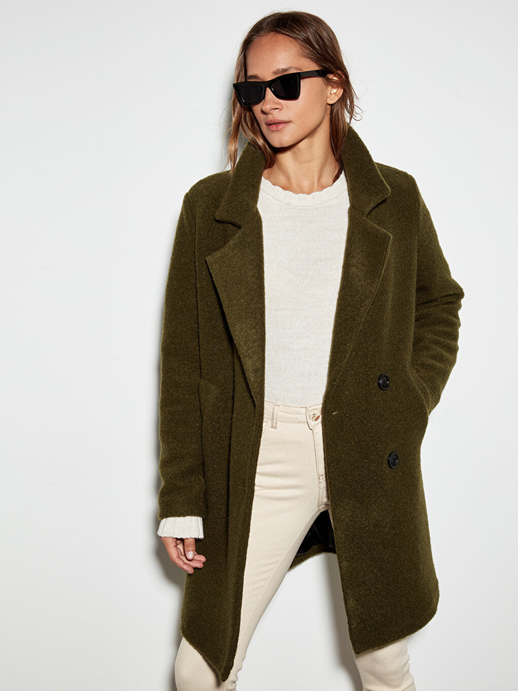 Collared Thick Long Sleeve Women's Cashmere Coat