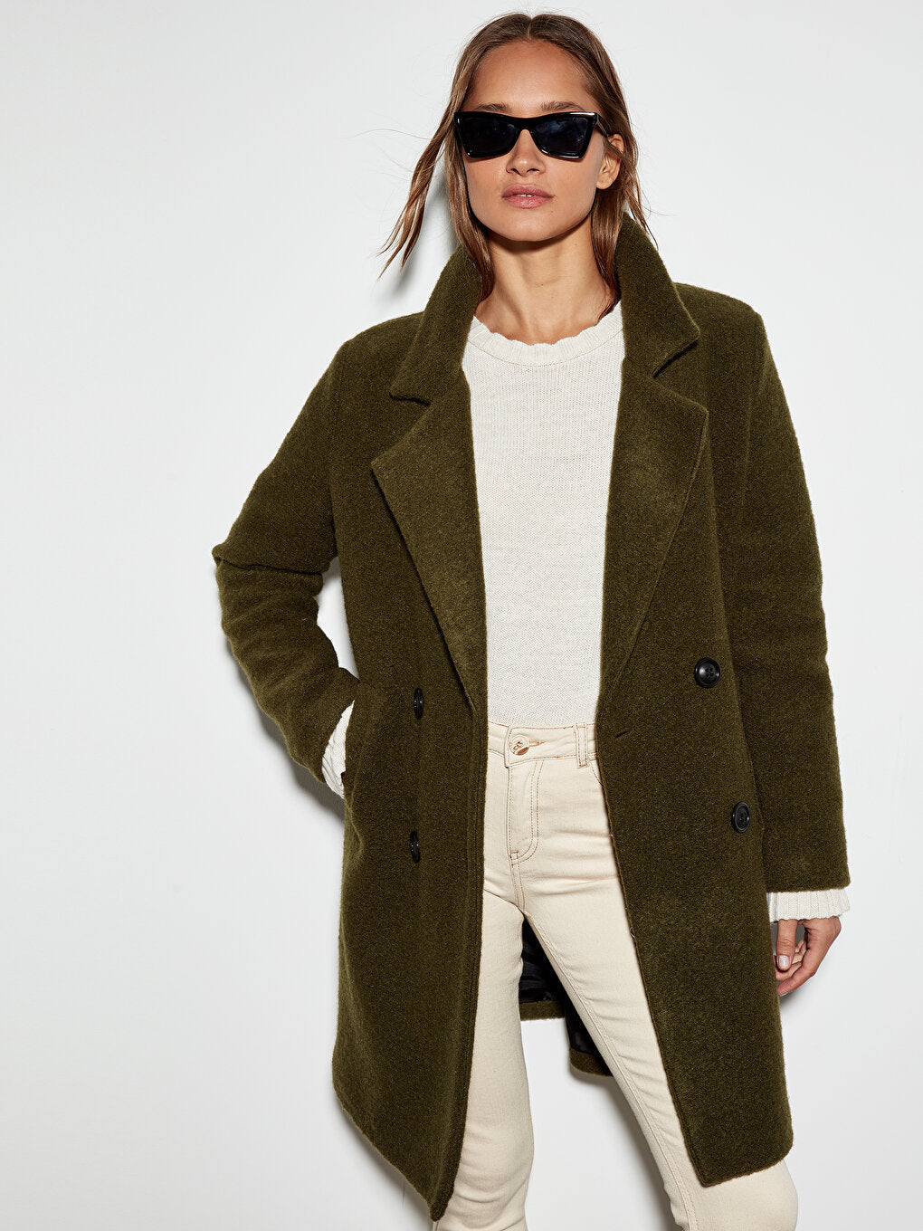 Collared Thick Long Sleeve Women's Cashmere Coat