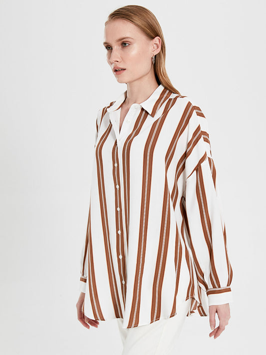 Striped Long Sleeve Oversize Viscose Women's Shirt