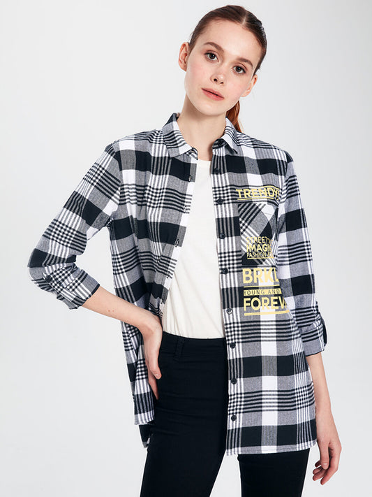 Plaid Long Sleeve Poplin Women's Shirt Mother Daughter Combination