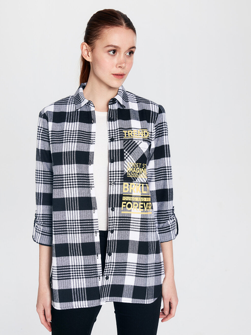 Plaid Long Sleeve Poplin Women's Shirt Mother Daughter Combination