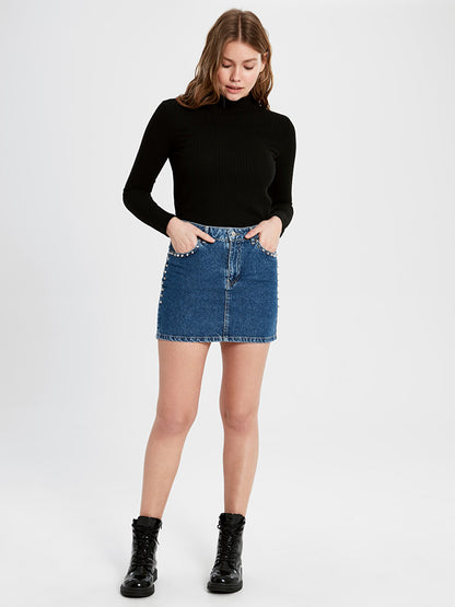 Standard Fit Women's Jean Skirt with Pocket Detail