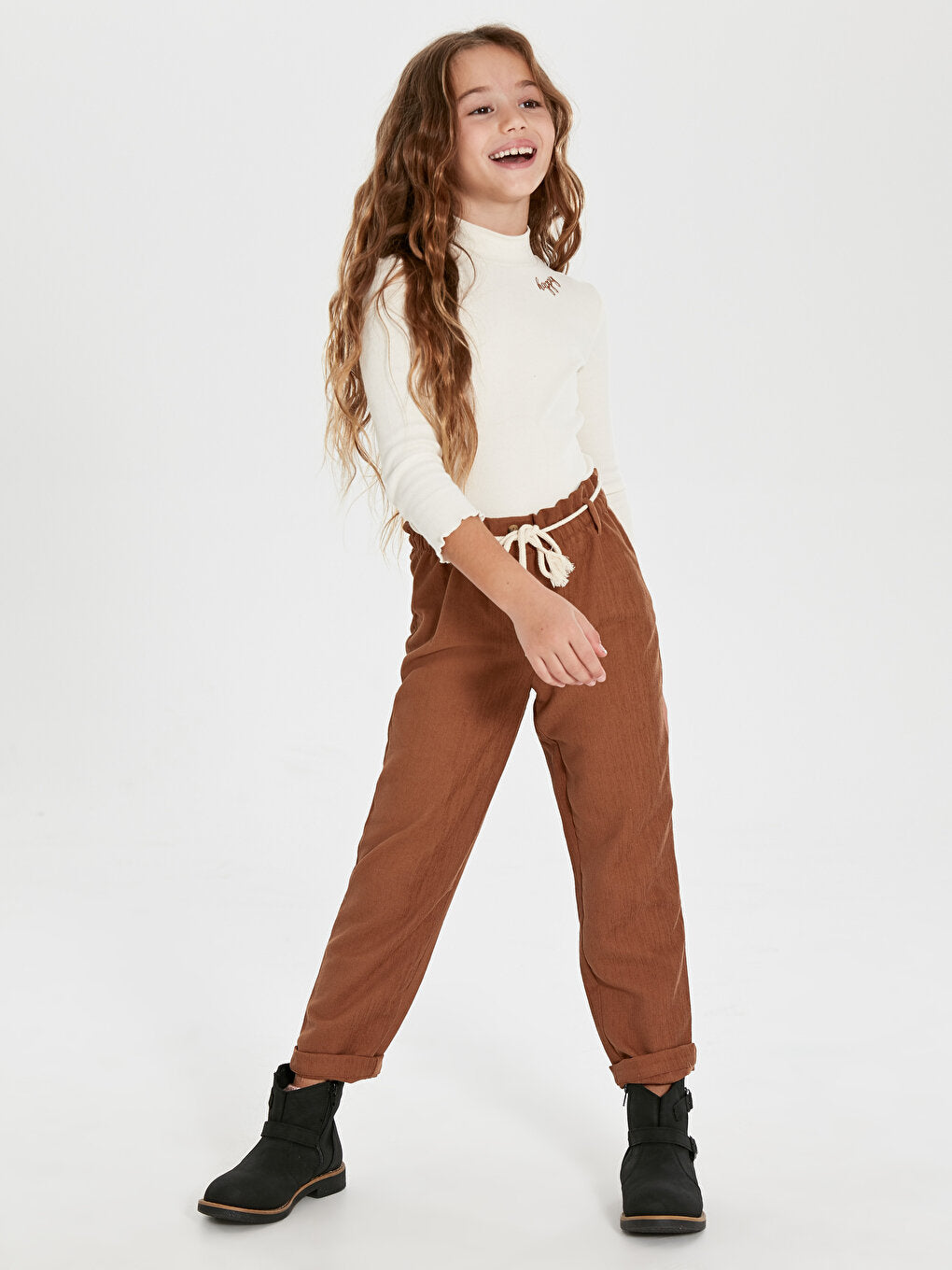 Girls' Velvet Trousers with Elastic Waist