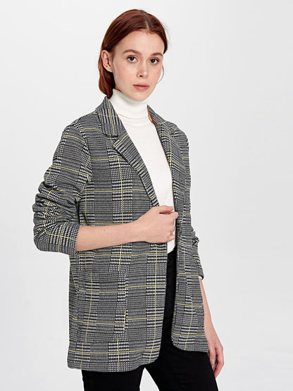 Houndstooth Patterned Long Sleeve Women's Jacket