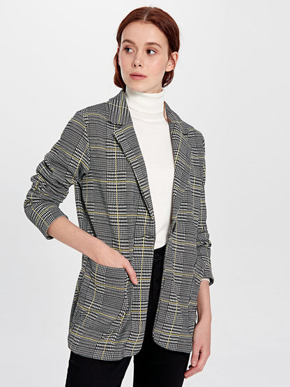 Houndstooth Patterned Long Sleeve Women's Jacket