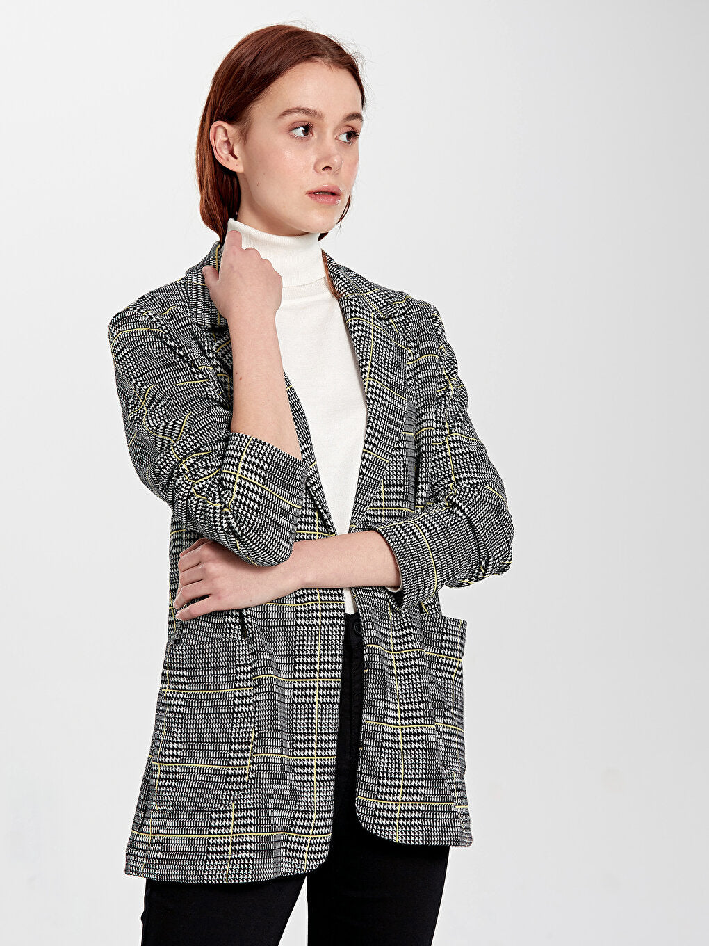 Houndstooth Patterned Long Sleeve Women's Jacket