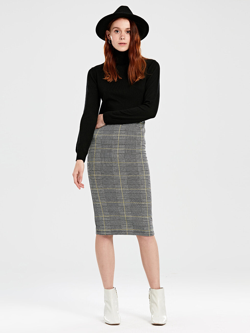 Houndstooth Patterned Women's Pencil Skirt