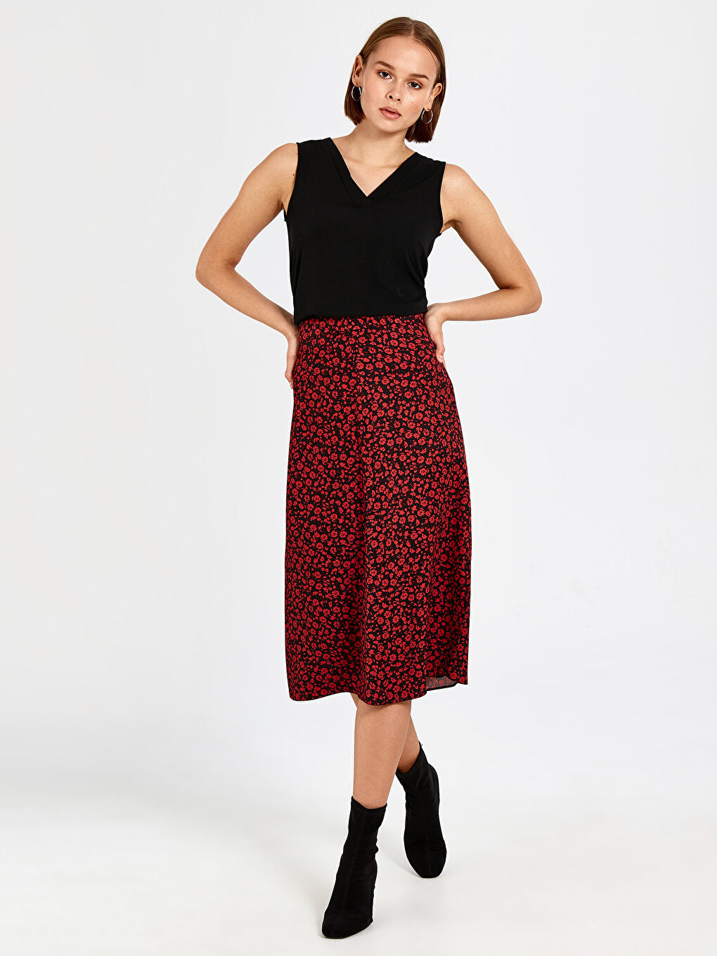 Patterned Viscose Flared Women's Skirt