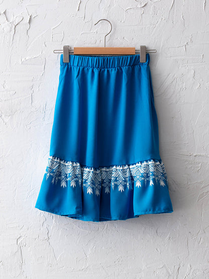 Printed Viscose Girl's Skirt with Elastic Waist