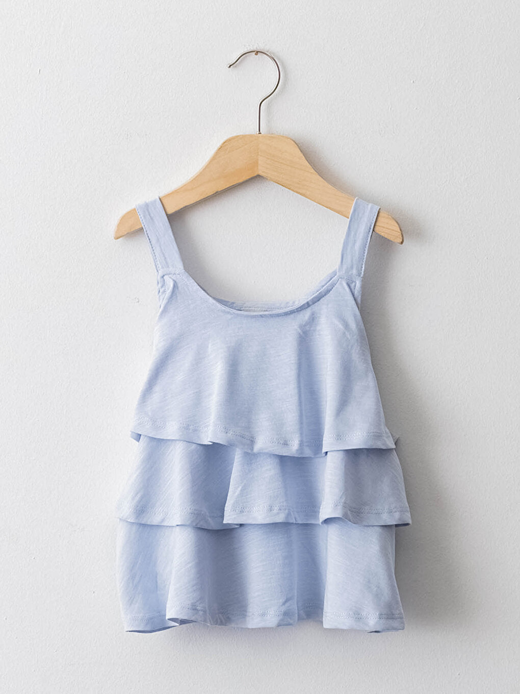 Crew Neck Ruffle Detailed Strappy Cotton Girl's Undershirt