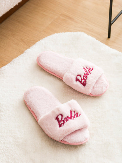 Barbie Embroidered Plush Women's House Slippers