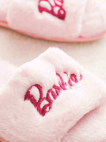 Barbie Embroidered Plush Women's House Slippers