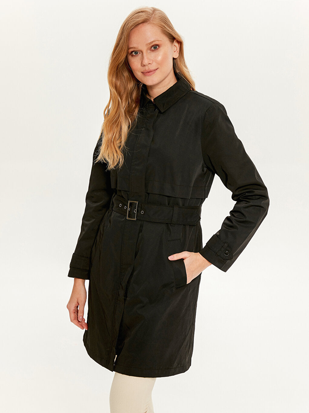 Shirt Collar Long Sleeve Women's Trench Coat