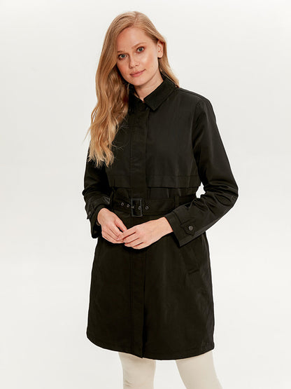 Shirt Collar Long Sleeve Women's Trench Coat