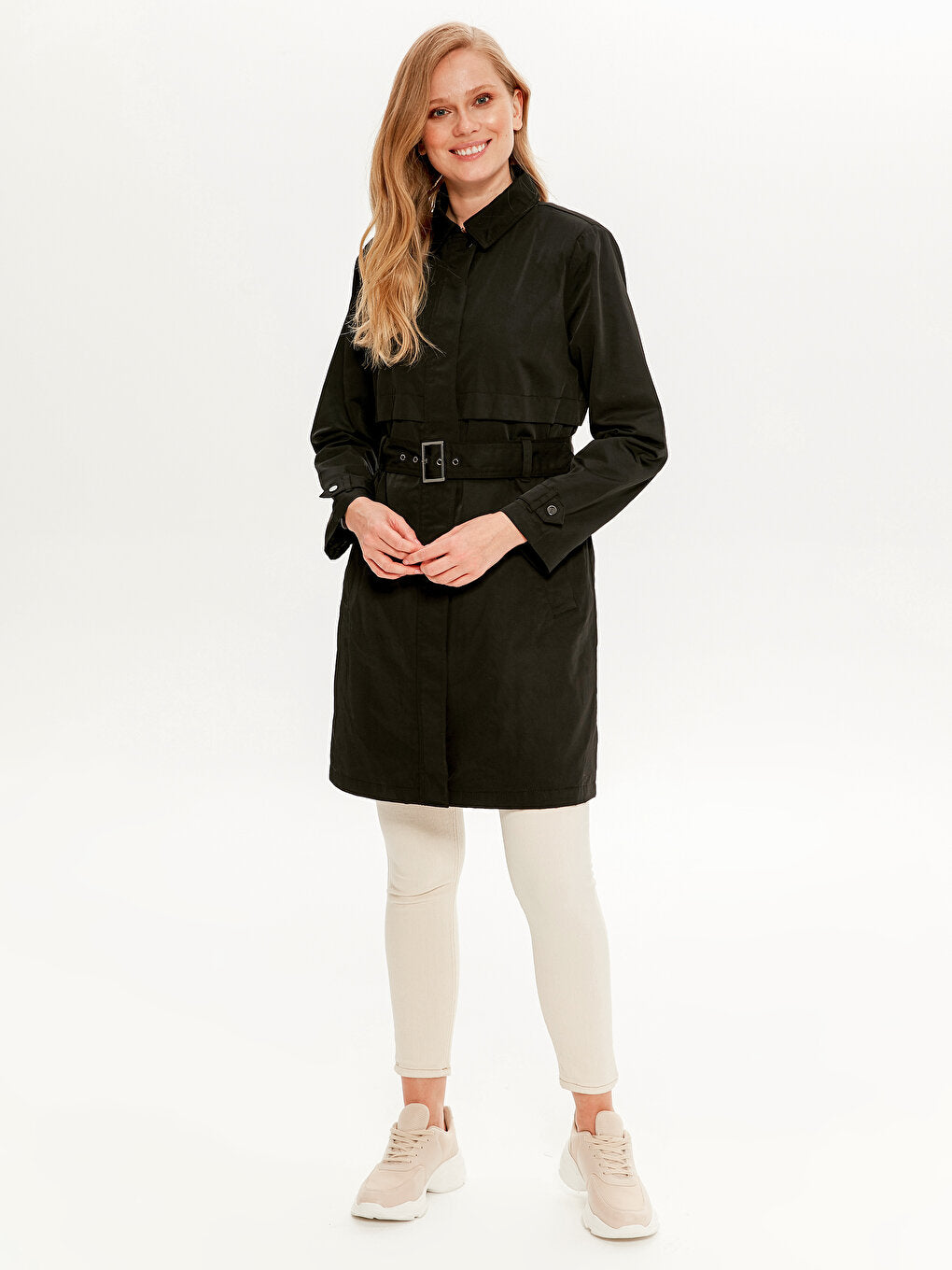 Shirt Collar Long Sleeve Women's Trench Coat