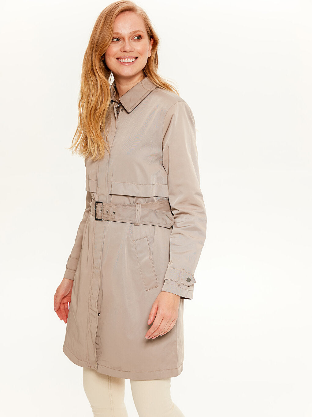 Shirt Collar Long Sleeve Women's Trench Coat