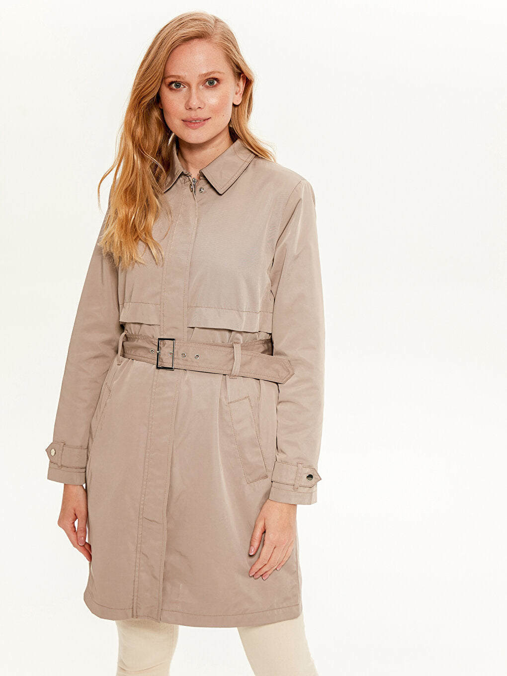 Shirt Collar Long Sleeve Women's Trench Coat