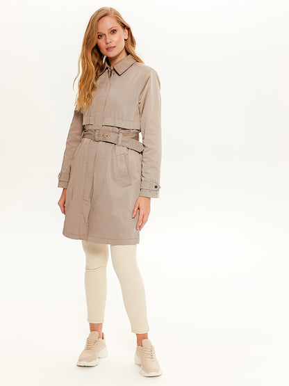 Shirt Collar Long Sleeve Women's Trench Coat