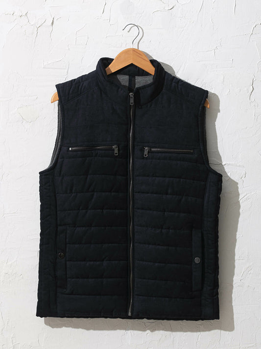 Slim Fit Stand-up Collar Suede Vest