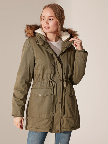 Hooded Plain Long Sleeve Thick Women's Parka