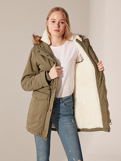 Hooded Plain Long Sleeve Thick Women's Parka