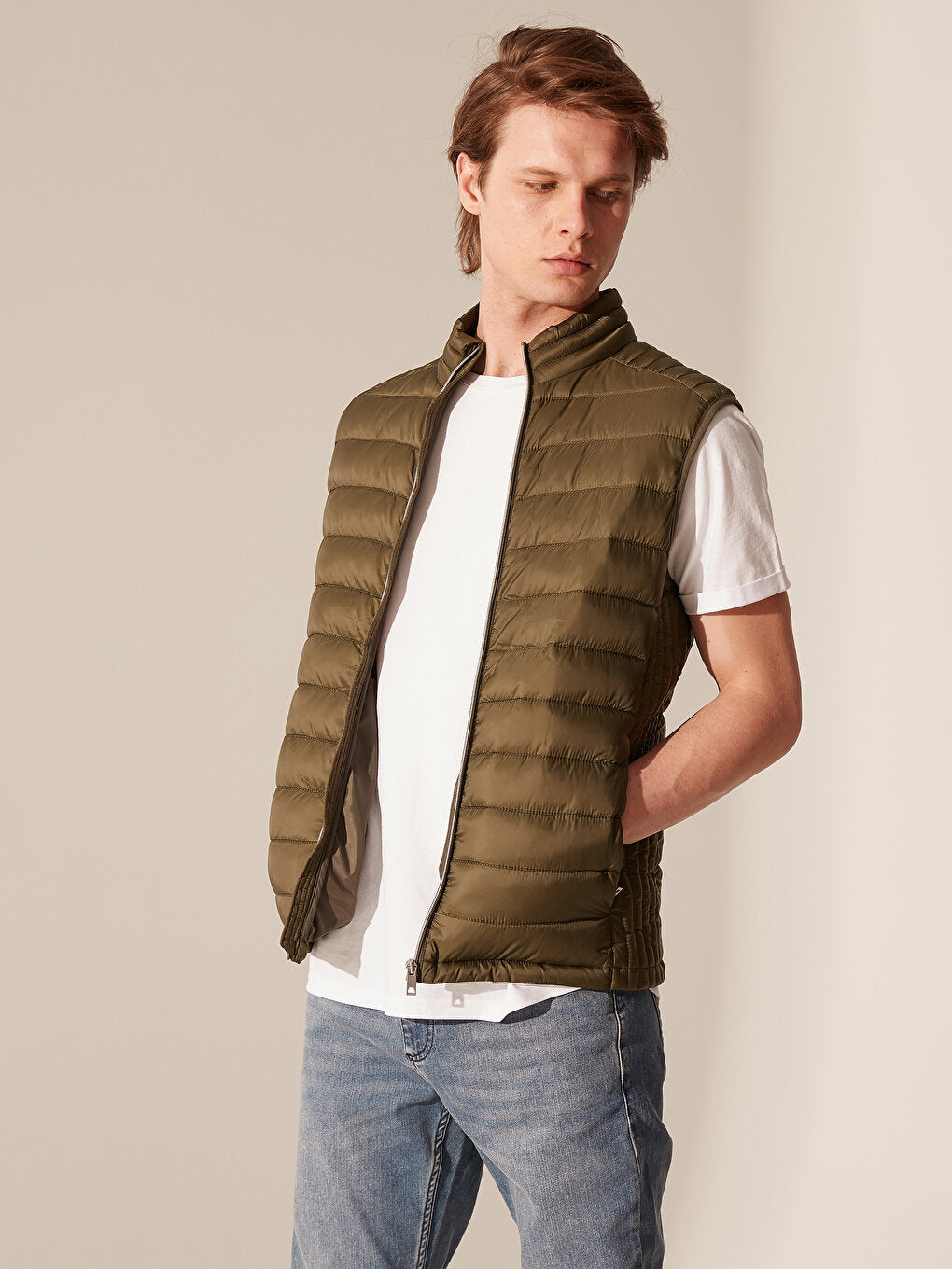 Regular Fit High Collar Puffer Vest