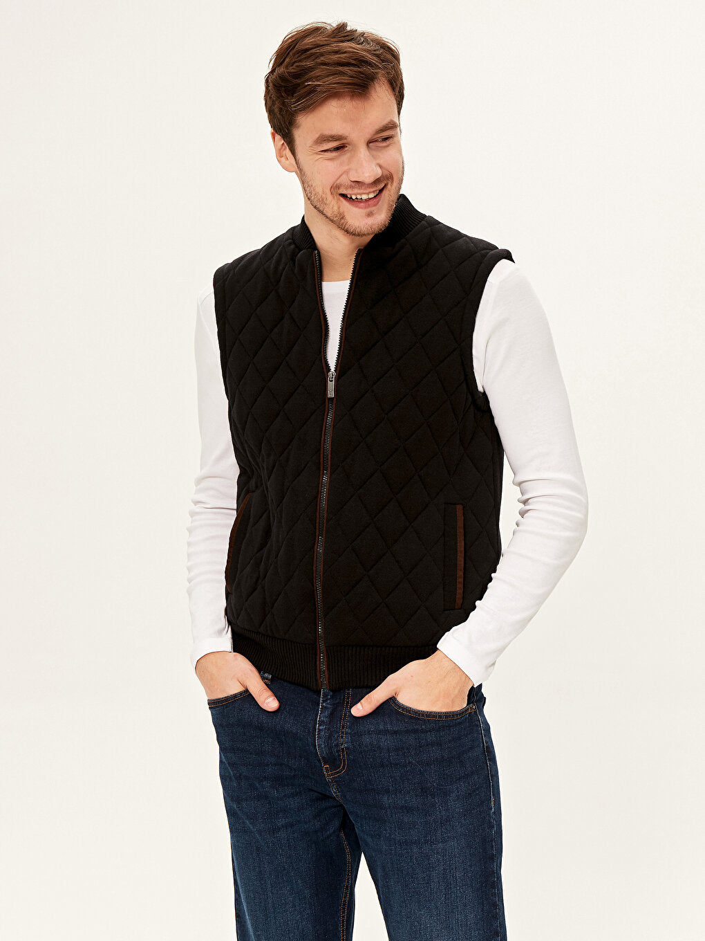 College Collar Quilted Knitwear Vest