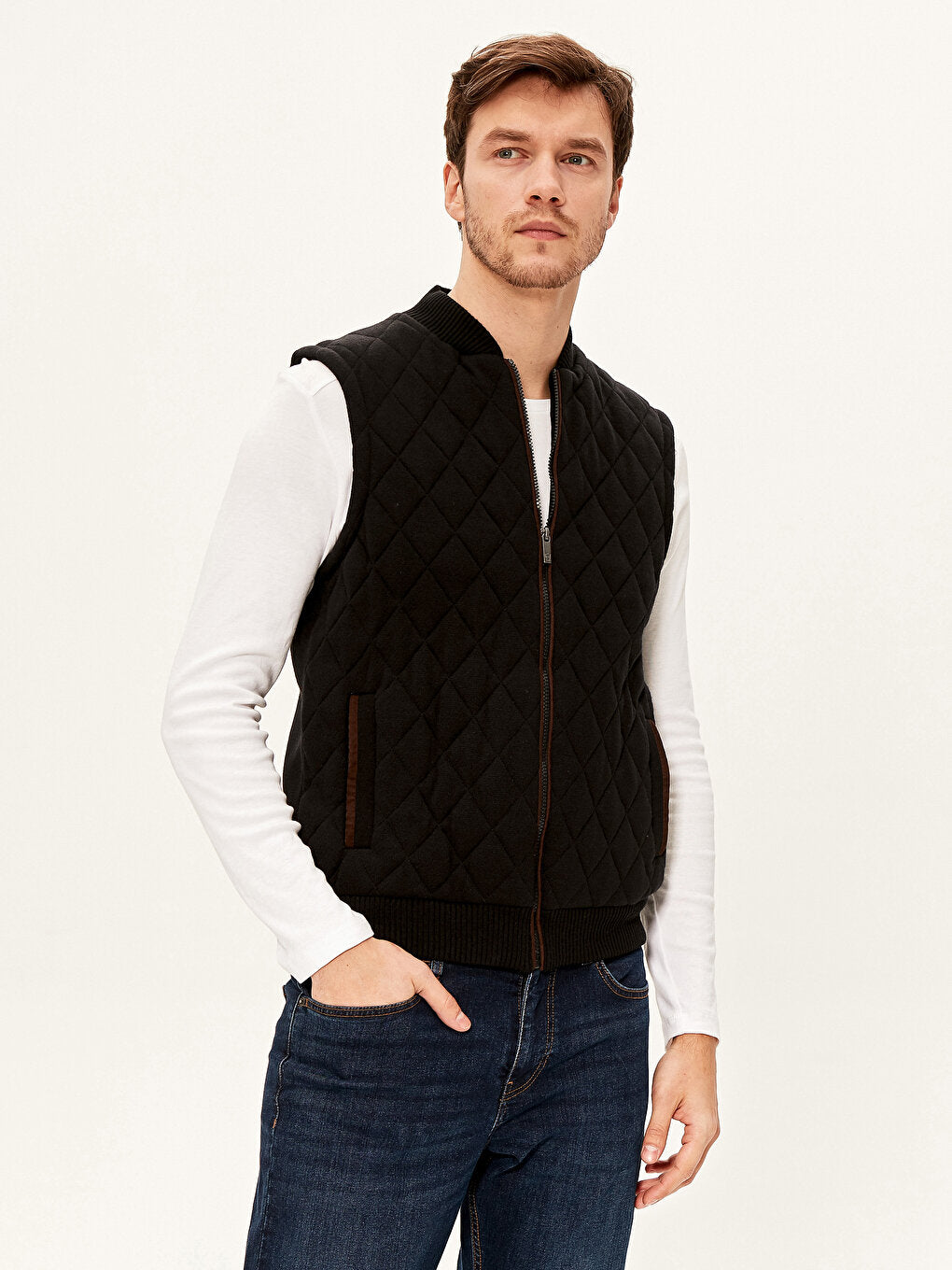 College Collar Quilted Knitwear Vest