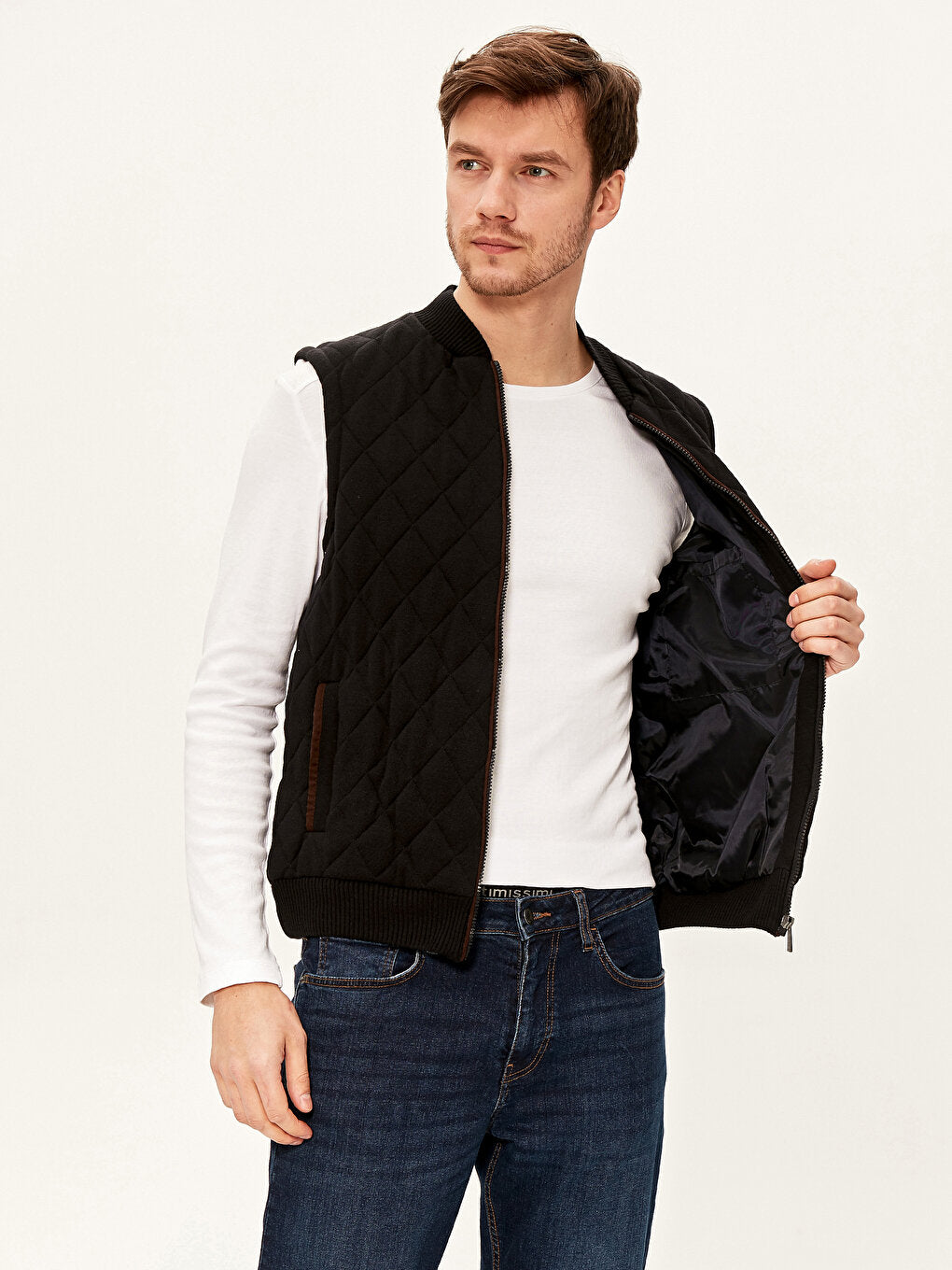 College Collar Quilted Knitwear Vest